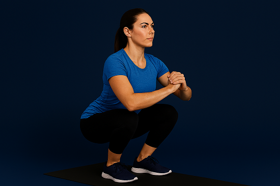 Squat contrôlé avec engagement abdominal